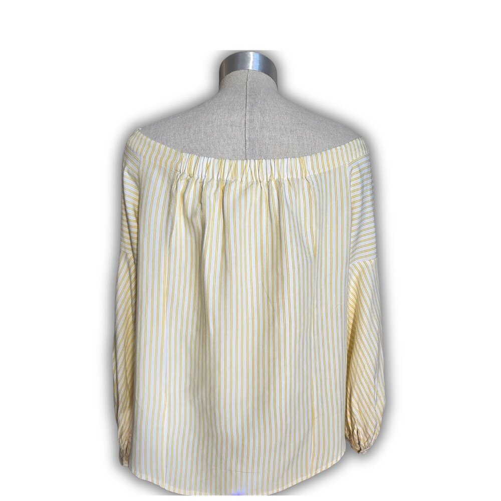 Maeve by Anthropologie Clotille Off-The-Shoulder Blouse Yellow White Size 16 - Picture 3 of 9